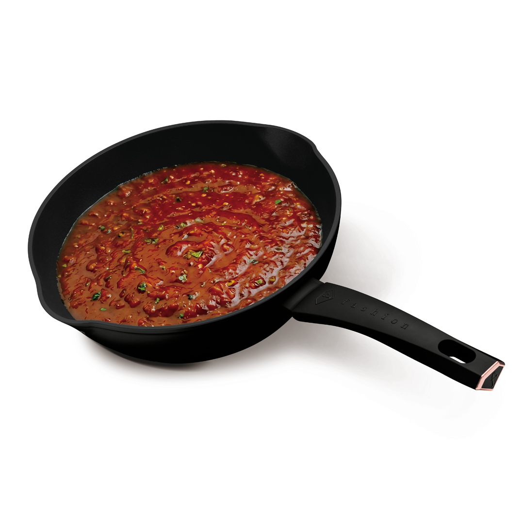 Mély serpenyő két kiöntővel, 28 cm, fekete és rózsaarany, kép 4