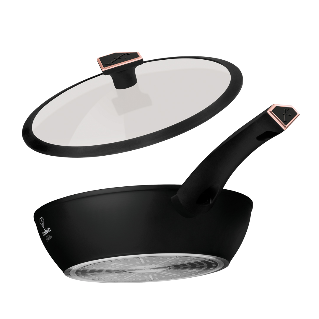 Poêle profonde avec couvercle en verre, 24 cm, noir et or rose, photo 3