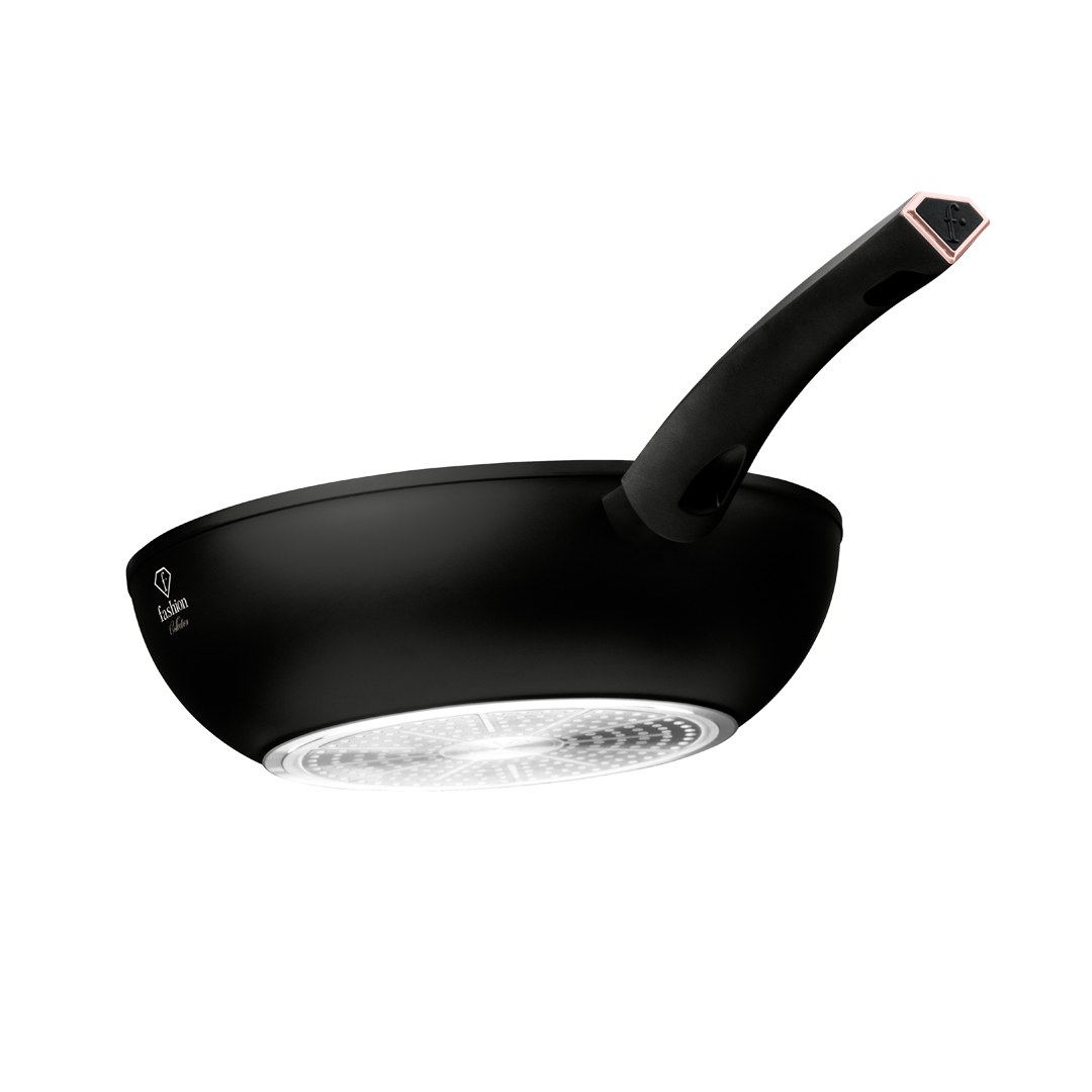 Wok nieprzywierający, 28 cm, czerń i różowe złoto, zdjęcie 3