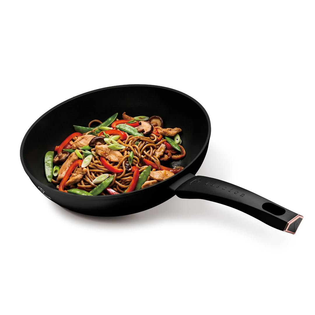 Wok nieprzywierający, 28 cm, czerń i różowe złoto, zdjęcie 4