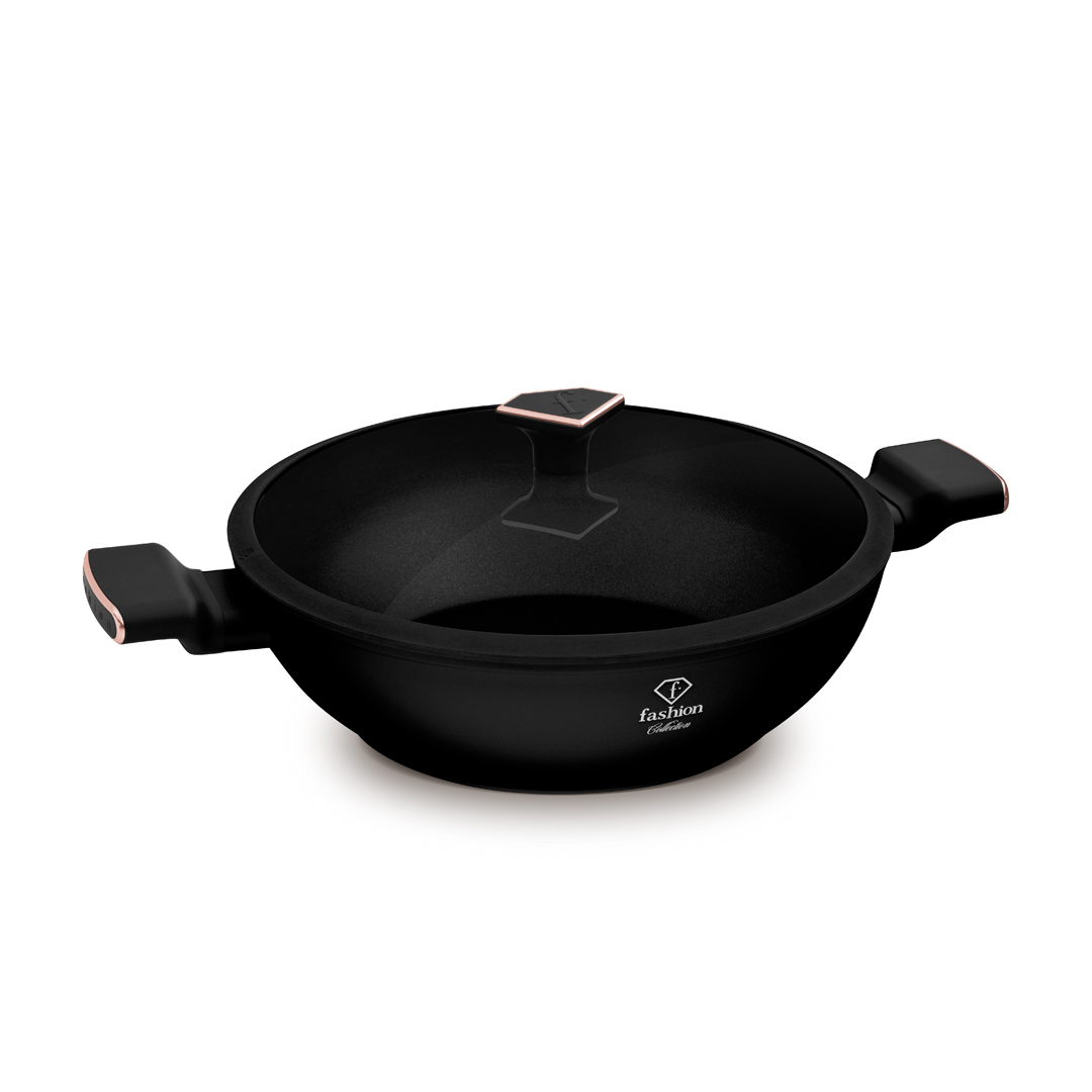 Wok üvegfedővel, 30 cm, fekete és rózsaarany, kép 1