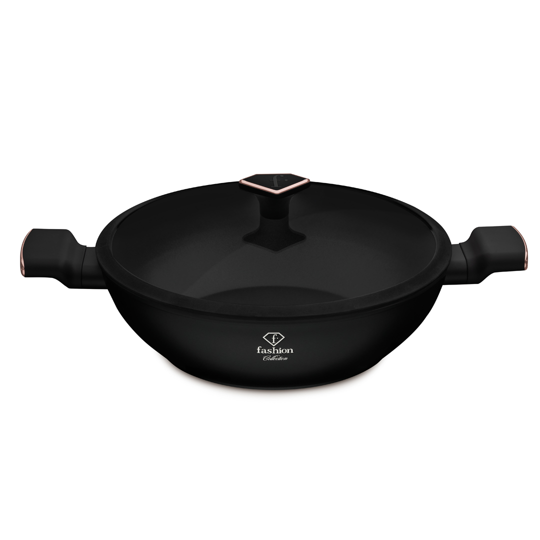 Wok ze szklaną pokrywką, 30 cm, czerń i różowe złoto, zdjęcie 2