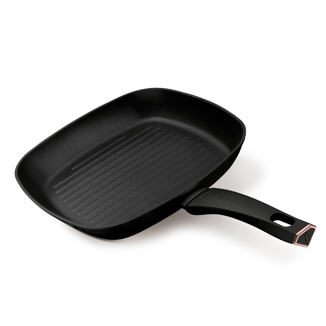 Tapadásmentes grillserpenyő, 28 cm, fekete és rózsaarany, kép 1