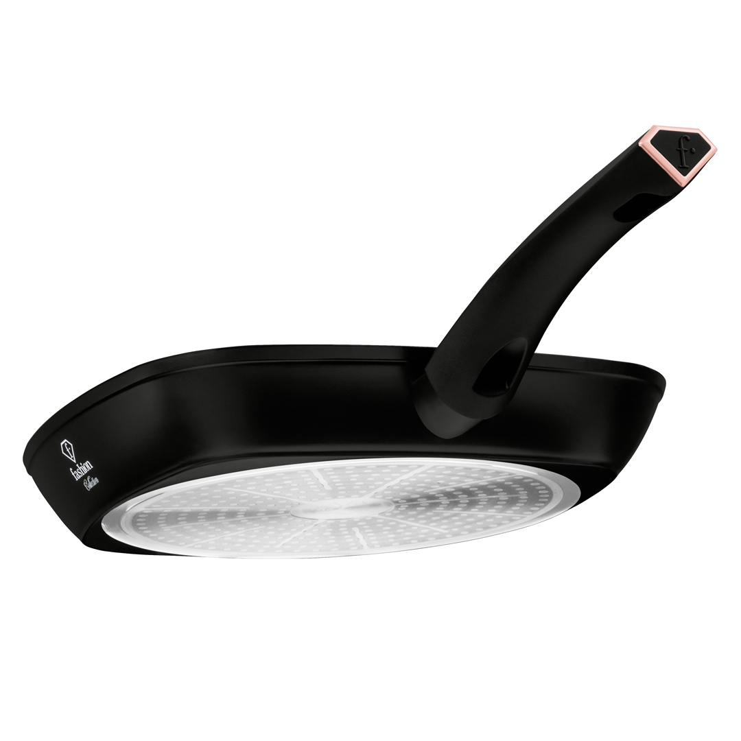 Tapadásmentes grillserpenyő, 28 cm, fekete és rózsaarany, kép 3