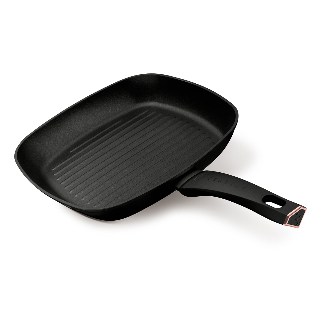 Grillserpenyő üvegfedővel, 28 cm, fekete és rózsaarany, kép 2