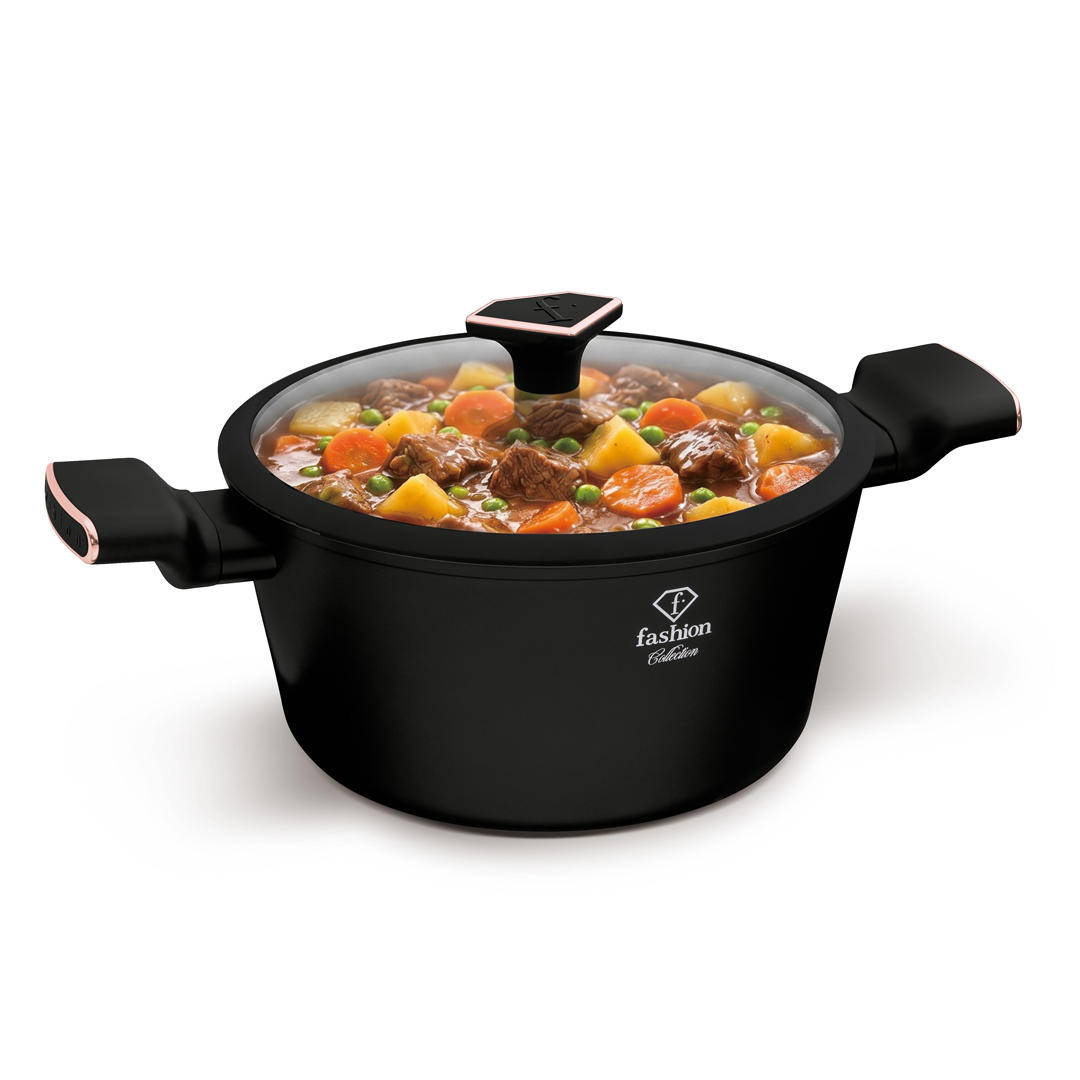 Fazék szűrős üvegfedővel, 20 cm, 2,5 l, fekete és rózsaarany, kép 4