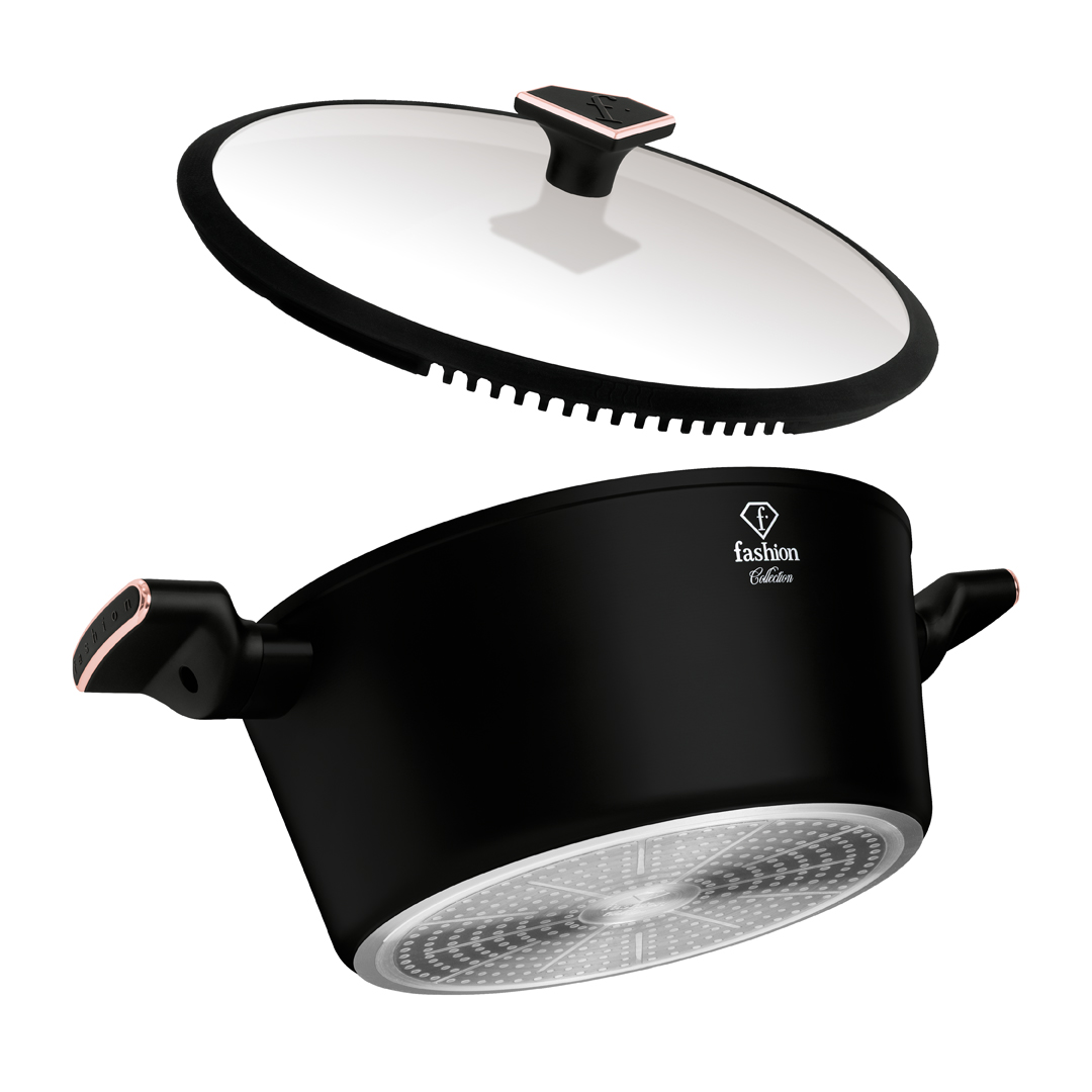 Pot with glass strainer lid, 28 cm, 6.1 litres, black and rose gold, photo 2