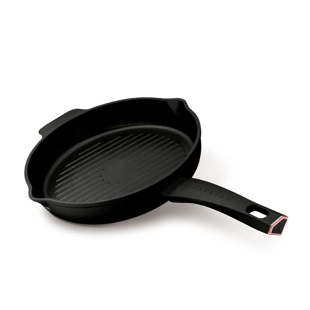 Kerek grillserpenyő két kiöntővel, 26 cm, fekete és rózsaarany, kép 1