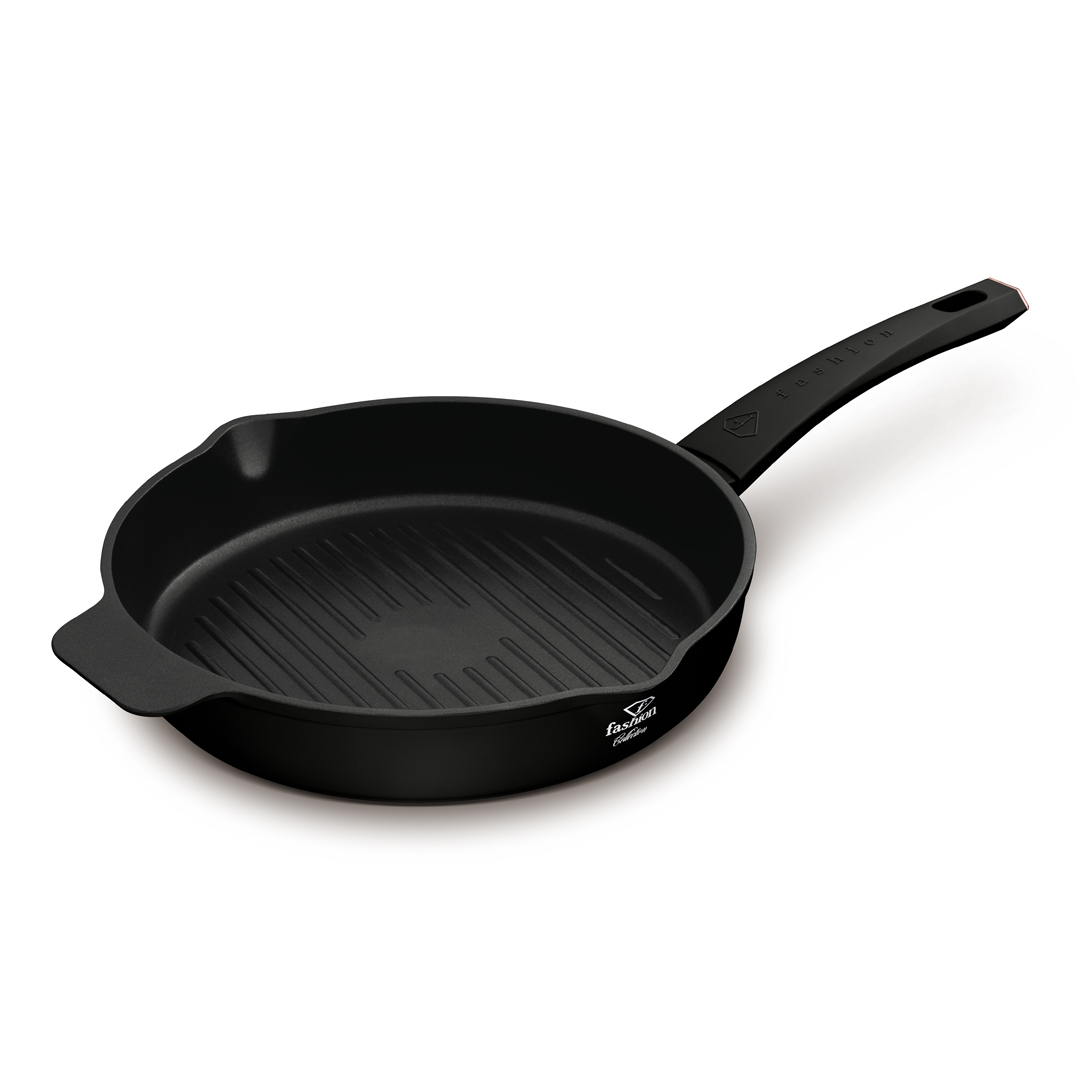 Kerek grillserpenyő két kiöntővel, 26 cm, fekete és rózsaarany, kép 2
