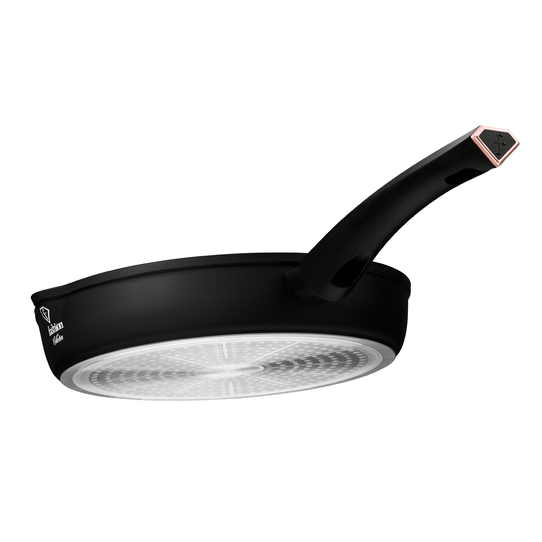 Kerek grillserpenyő két kiöntővel, 26 cm, fekete és rózsaarany, kép 3