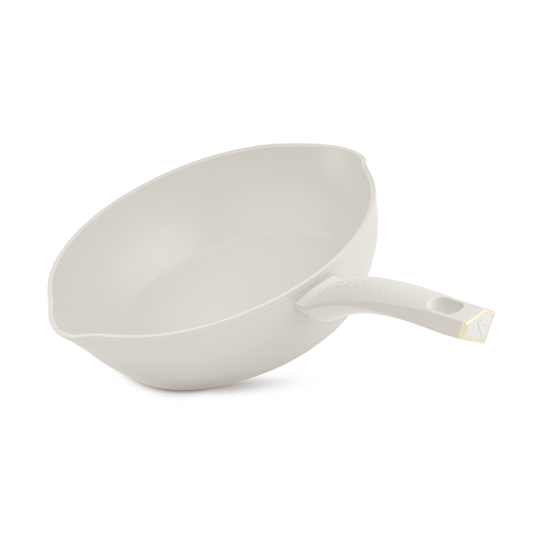 Mély serpenyő két kiöntővel, 28 cm, krém és arany, kép 1