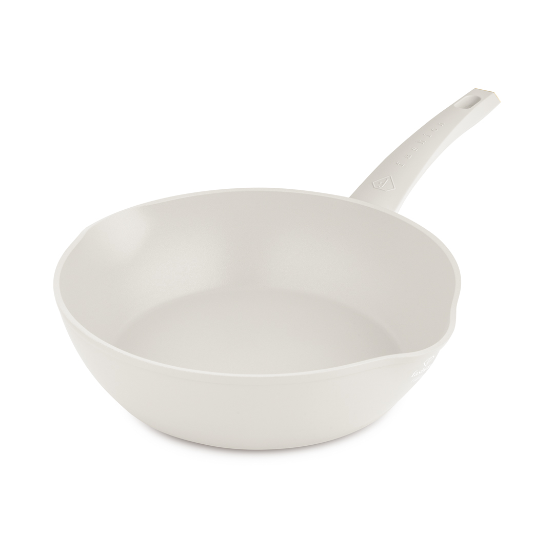Mély serpenyő két kiöntővel, 28 cm, krém és arany, kép 2