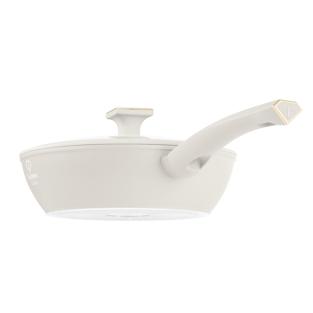 Deep frying pan with glass lid, 24 cm, cream and gold, photo 3