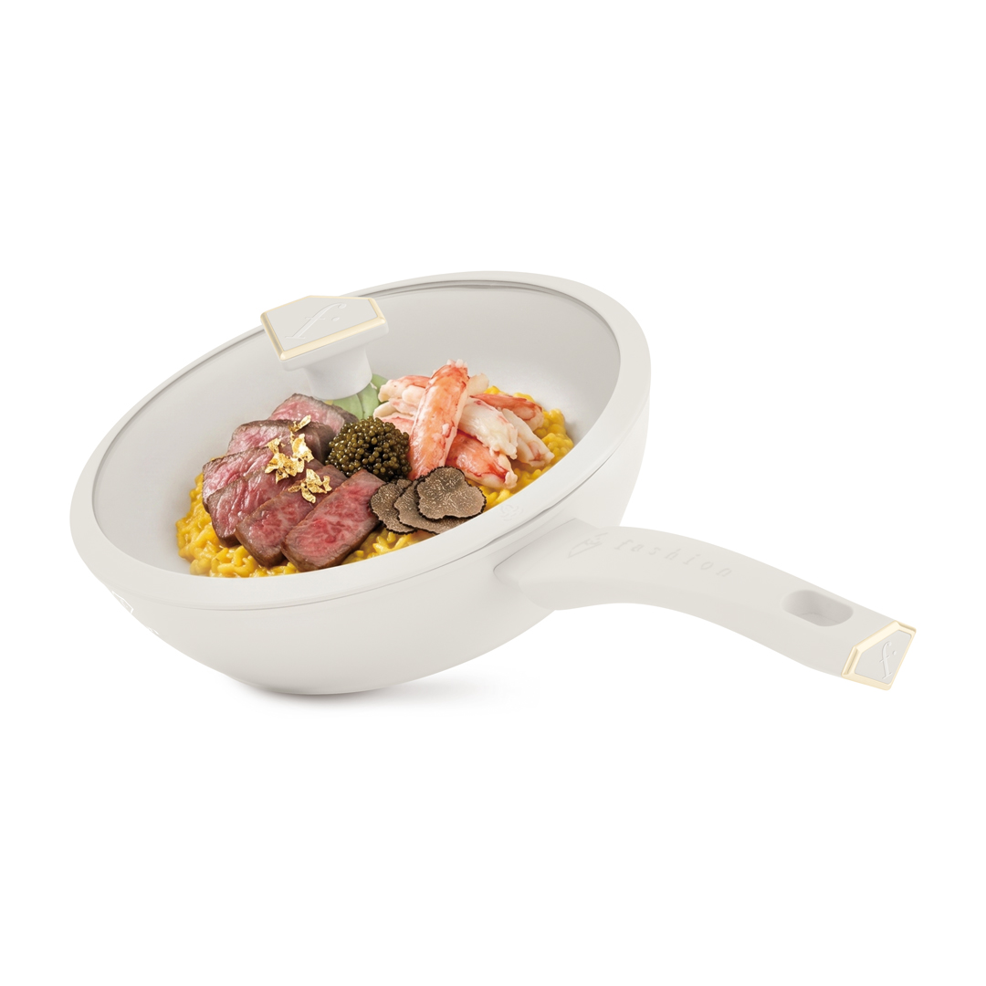 Deep frying pan with glass lid, 24 cm, cream and gold, photo 4
