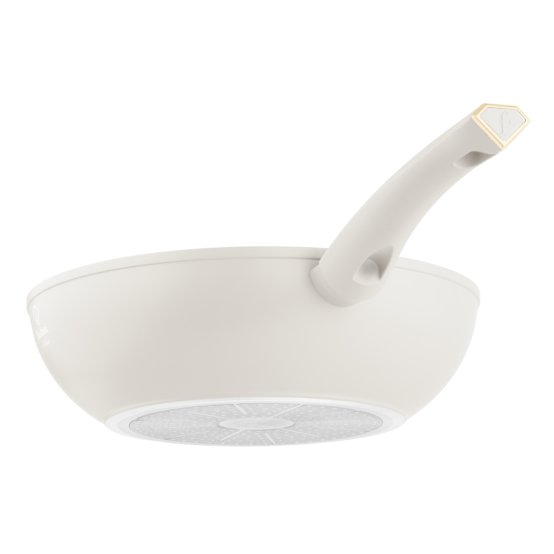 Wok nieprzywierający, 28 cm, krem i złoto, zdjęcie 3