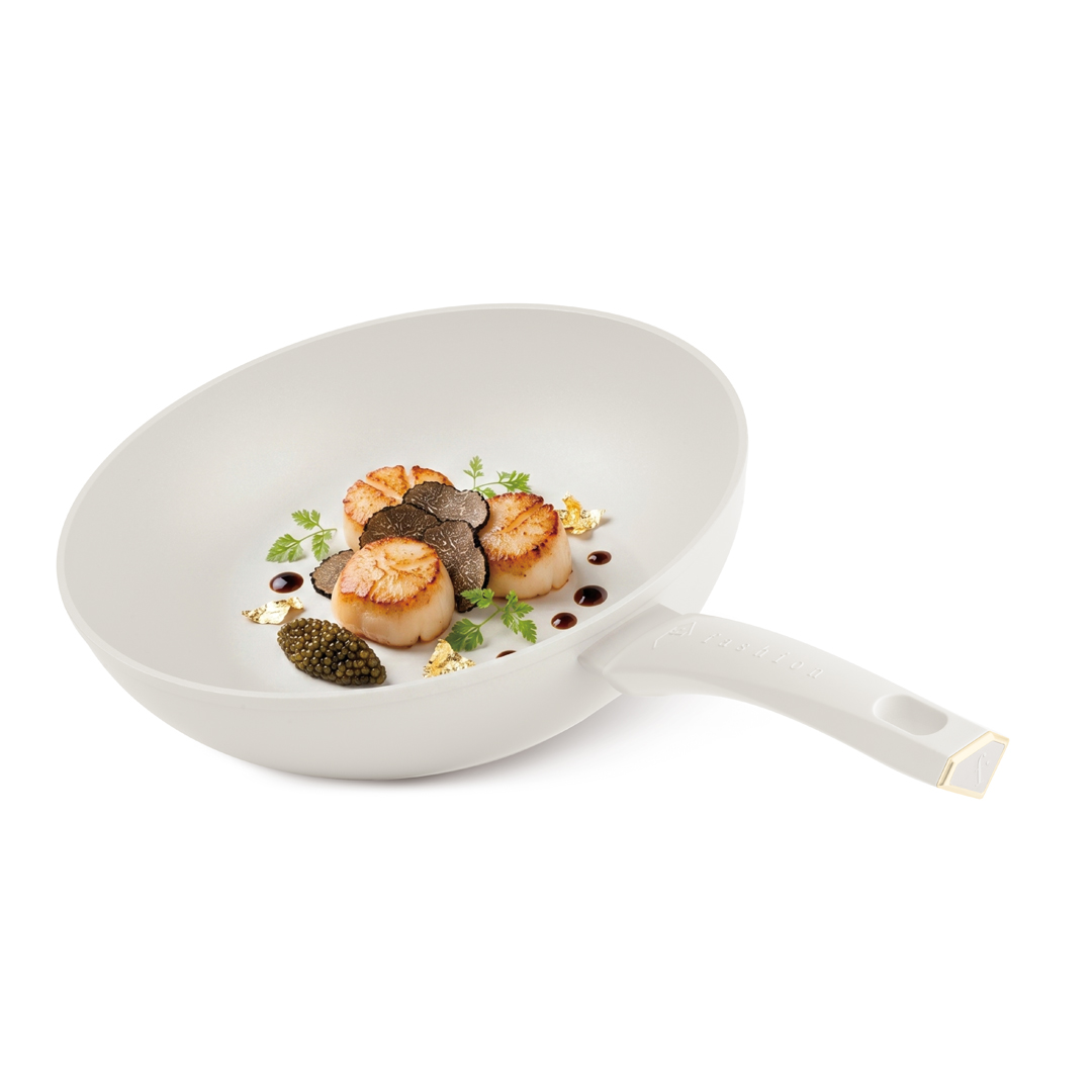 Wok nieprzywierający, 28 cm, krem i złoto, zdjęcie 4
