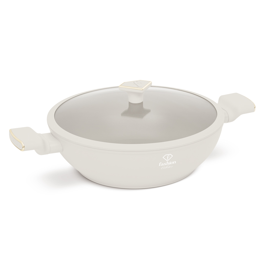 Wok mit Glasdeckel, 30 cm, Creme und Gold, Bild 2