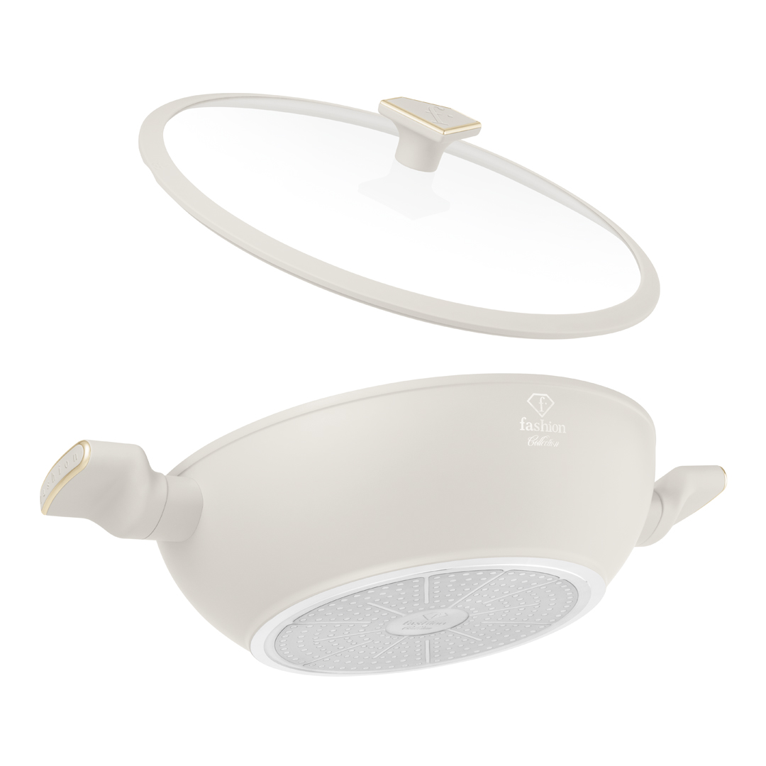 Wok mit Glasdeckel, 30 cm, Creme und Gold, Bild 3