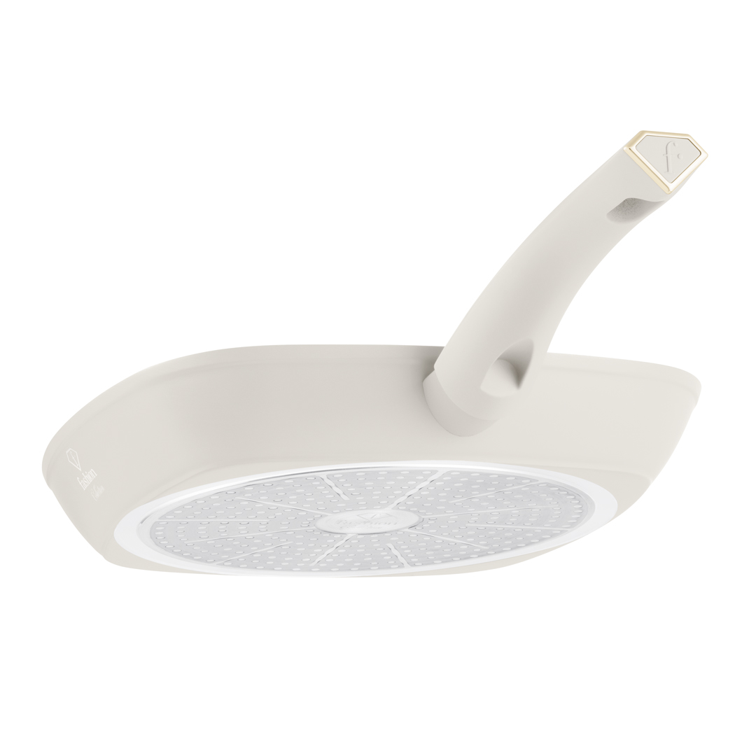 Patelnia grillowa nieprzywierająca, 28 cm, krem i złoto, zdjęcie 3