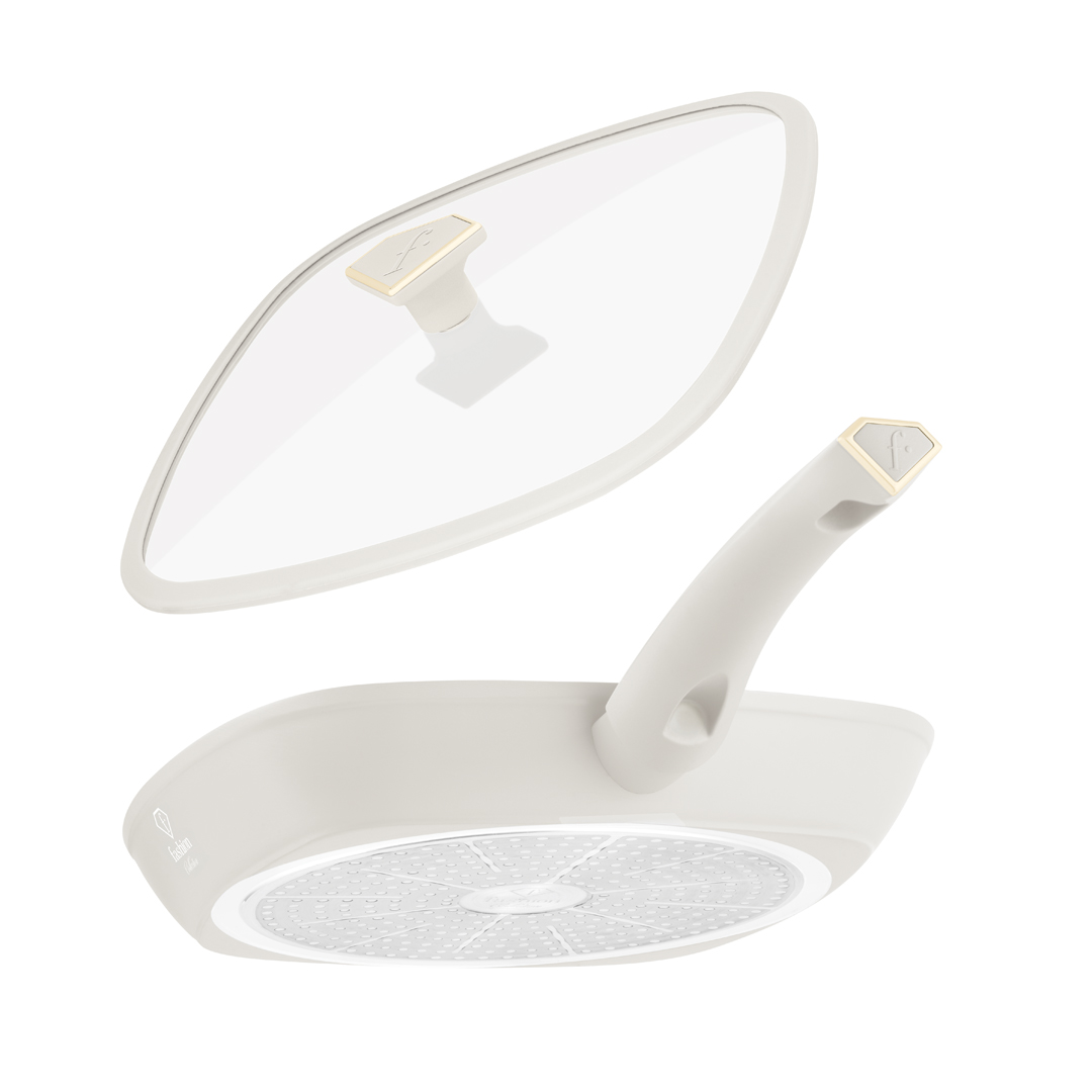 Grill pan with glass lid, 28 cm, cream and gold, photo 3