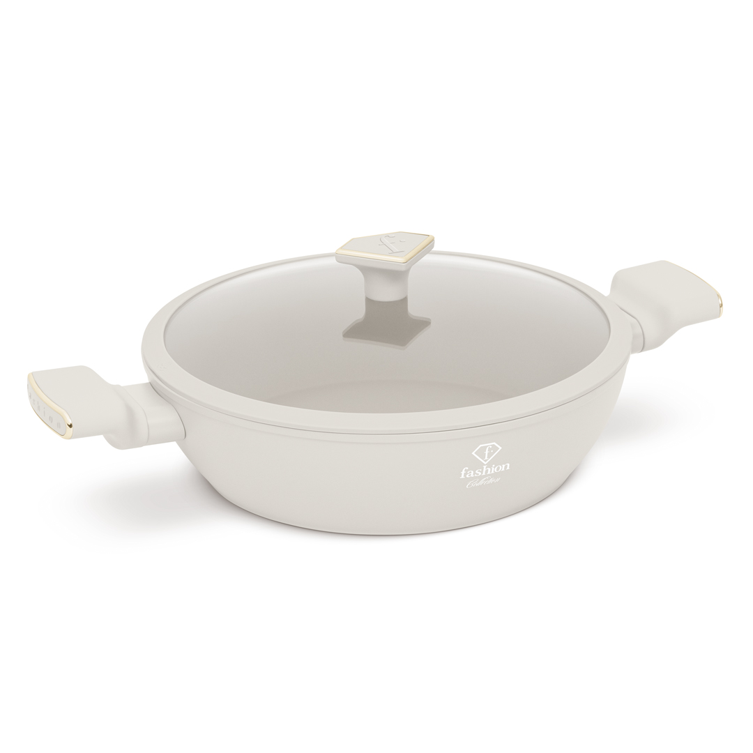 Shallow casserole pan with glass lid, 28 cm, cream and gold, photo 2