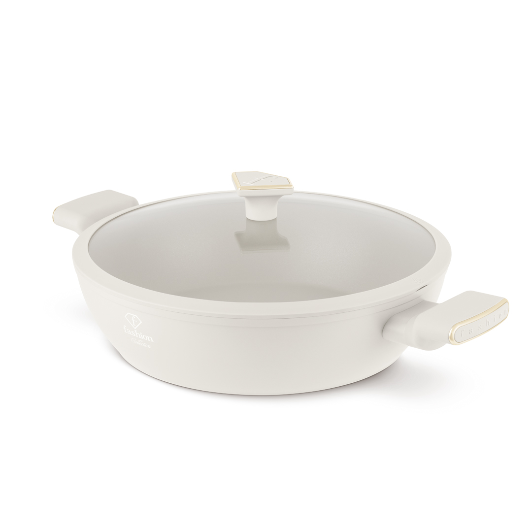 Sauteuse basse avec couvercle en verre, 30 cm, crème et or, photo 1
