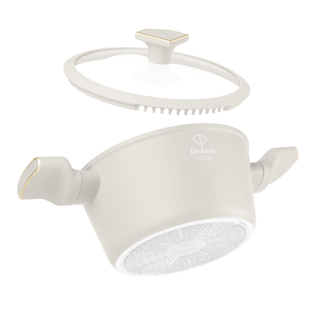 Kochtopf mit Glasdeckel zum Abgießen, 20 cm, 2,5 Liter, Creme und Gold, Bild 2