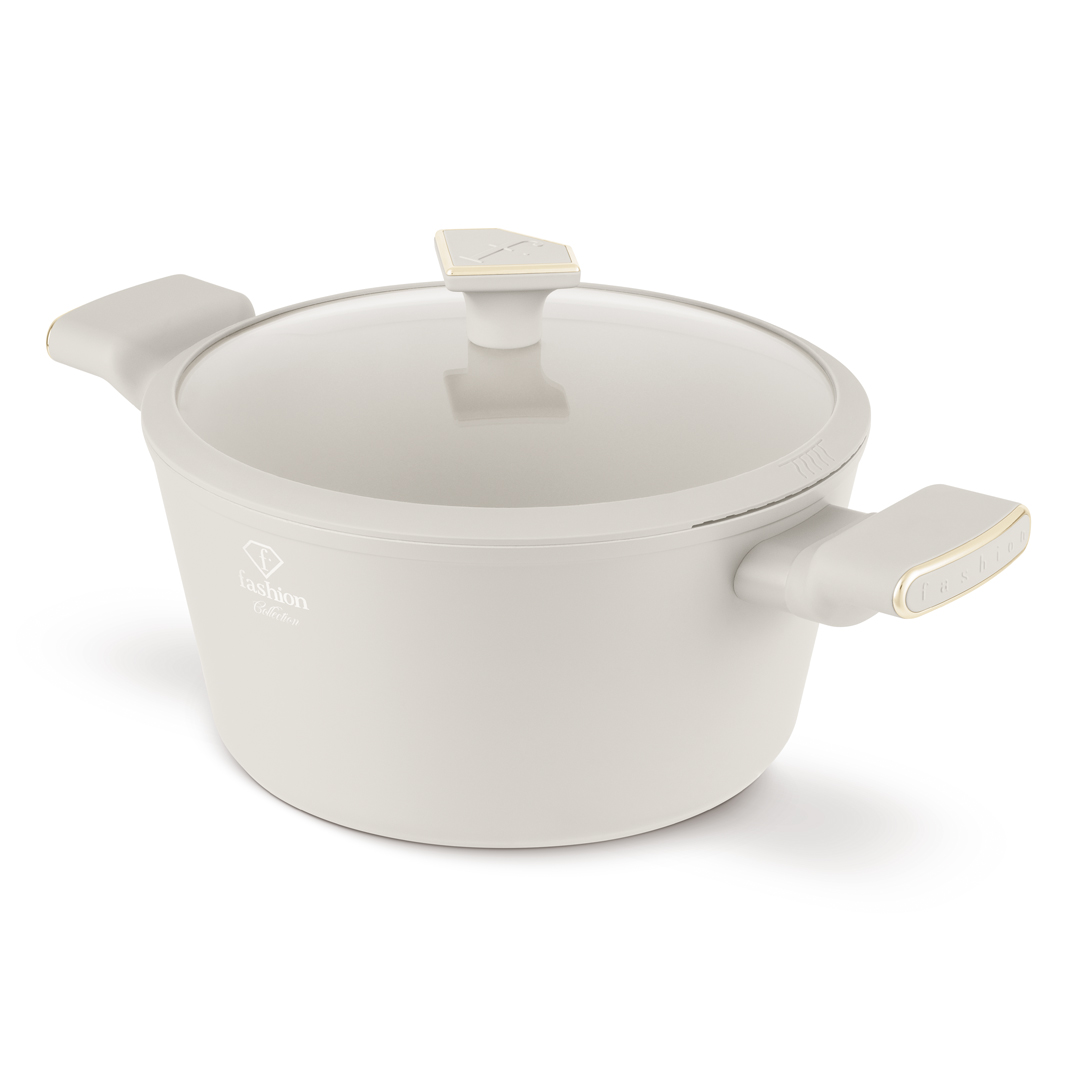 Fazék szűrős üvegfedővel, 24 cm, 4,1 l, krém és arany, kép 1