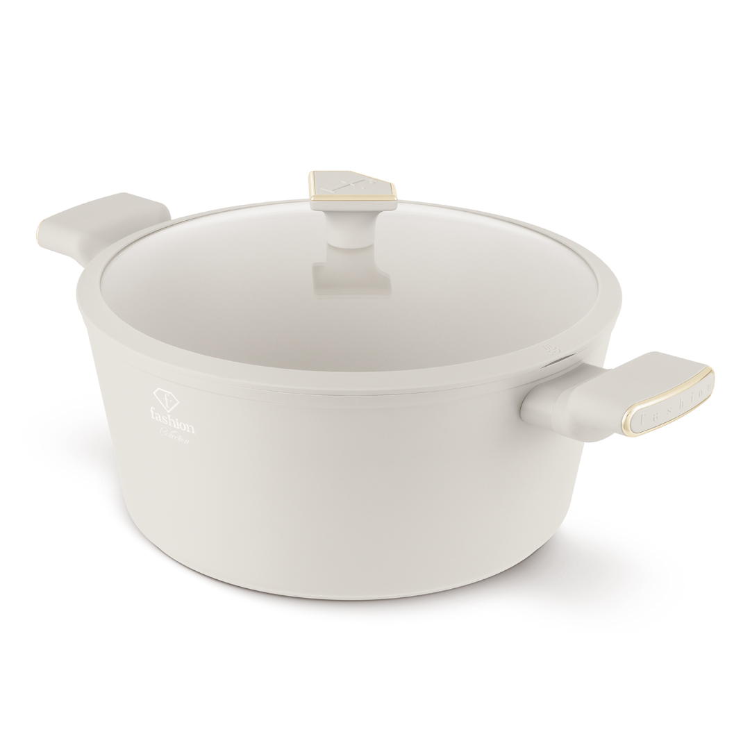 Nagy fazék üvegfedővel, 30 cm, 8 l, krém és arany, kép 1