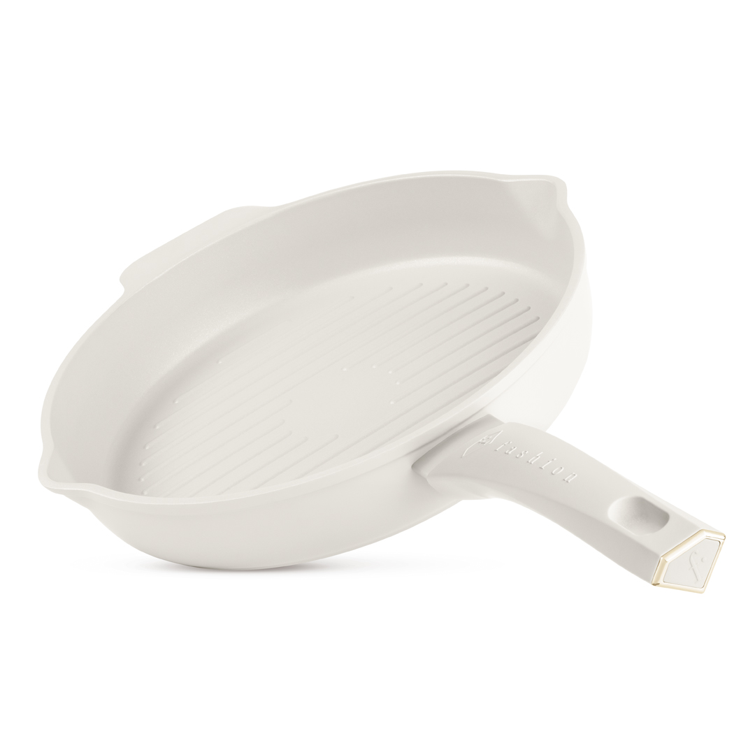 Kerek grillserpenyő két kiöntővel, 26 cm, krém és arany, kép 1