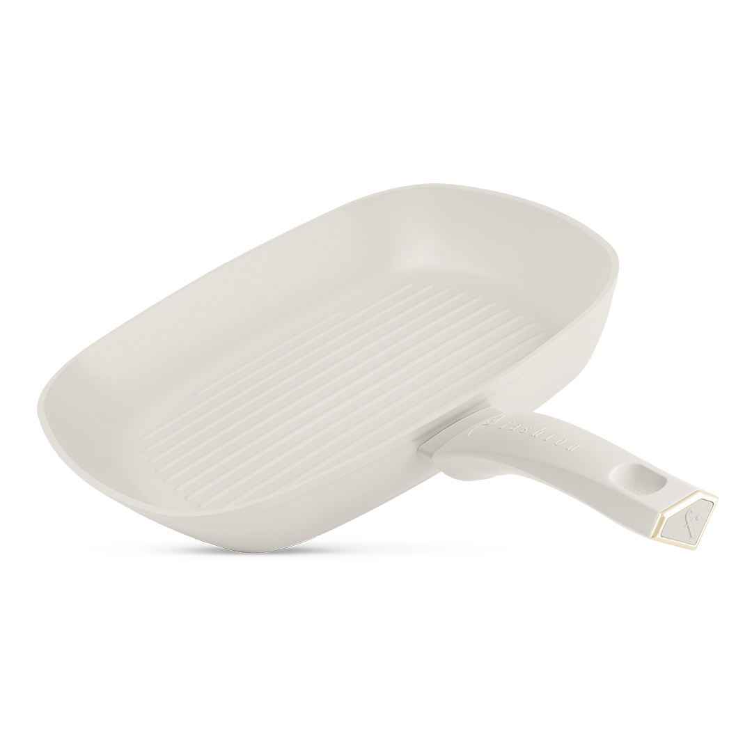 4 részes serpenyőkészlet grillserpenyővel, 20, 24 és 28 cm, krém és arany, kép 2
