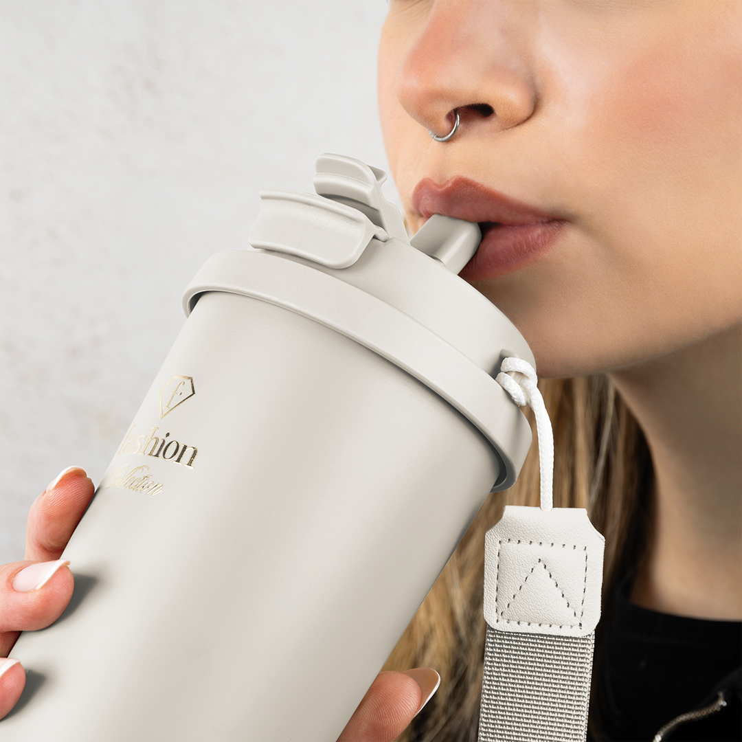 Duplafalú utazóbögre, 500 ml, krém és arany, kép 4