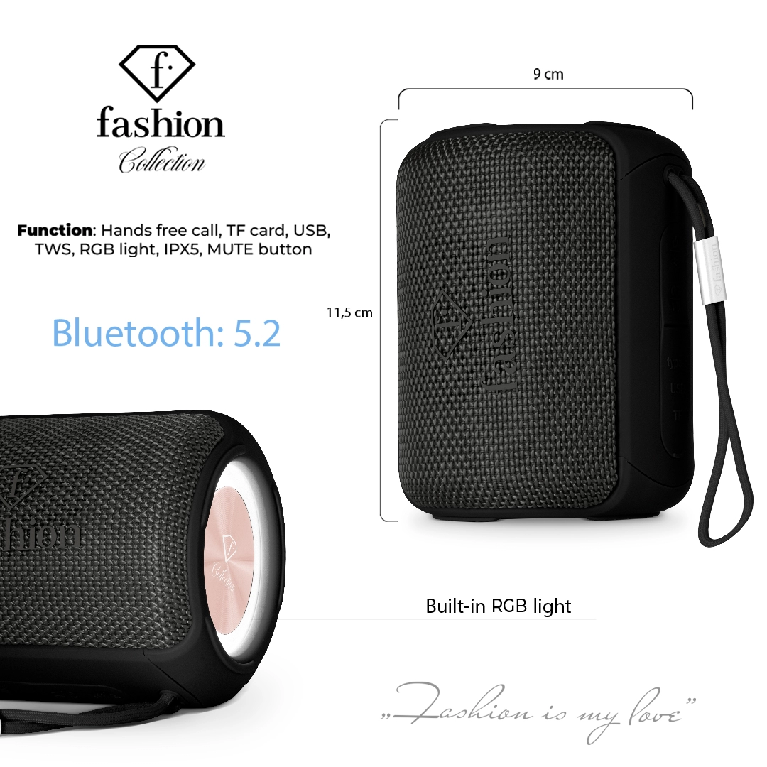 A hangszóró funkciói, a Bluetooth-verzió és a méretei egymás mellett
