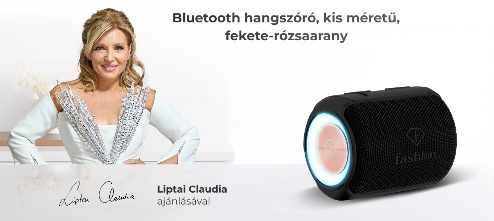 Liptai Claudia a Bluetooth-hangszóróval
