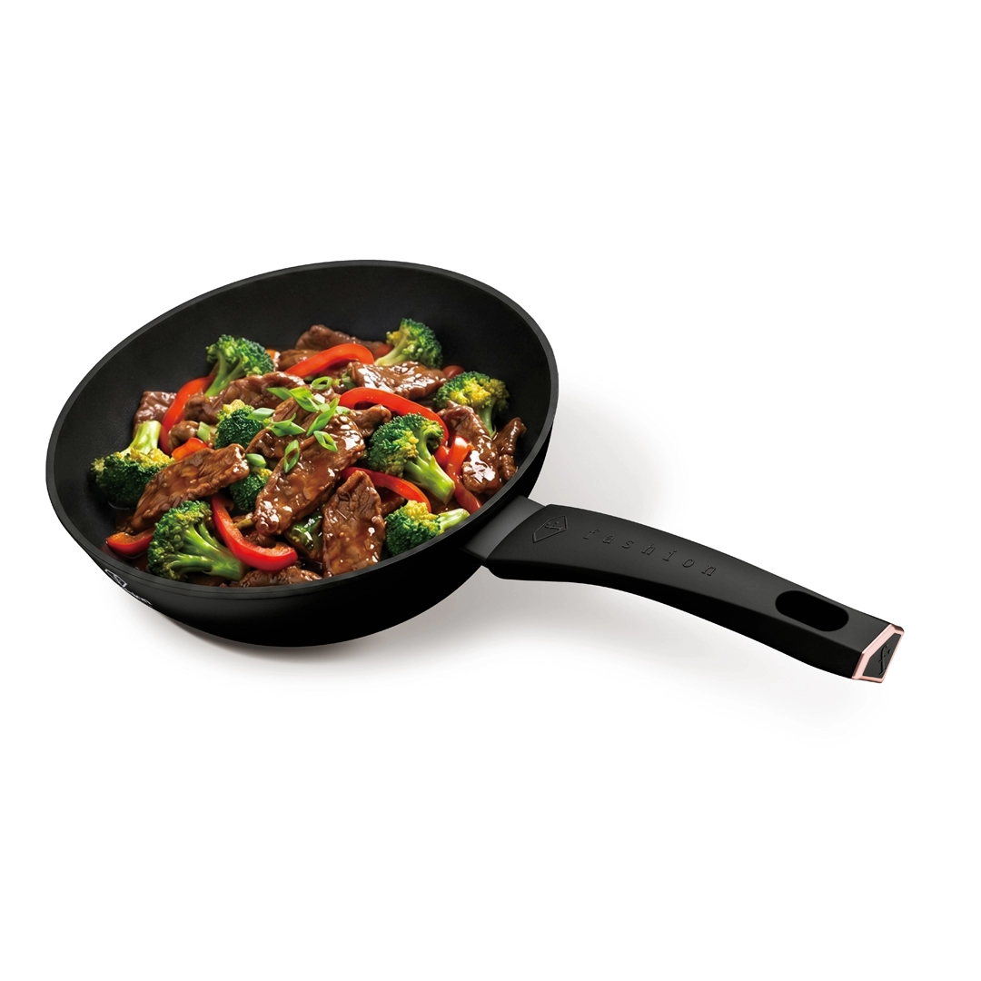 Beef and broccoli in the deep pan with the lid off