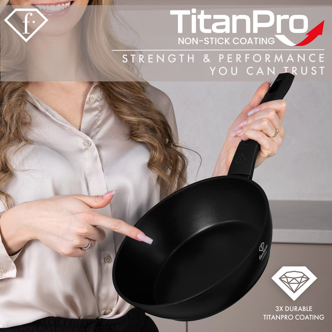 The pan held up, showing the smooth inner surface