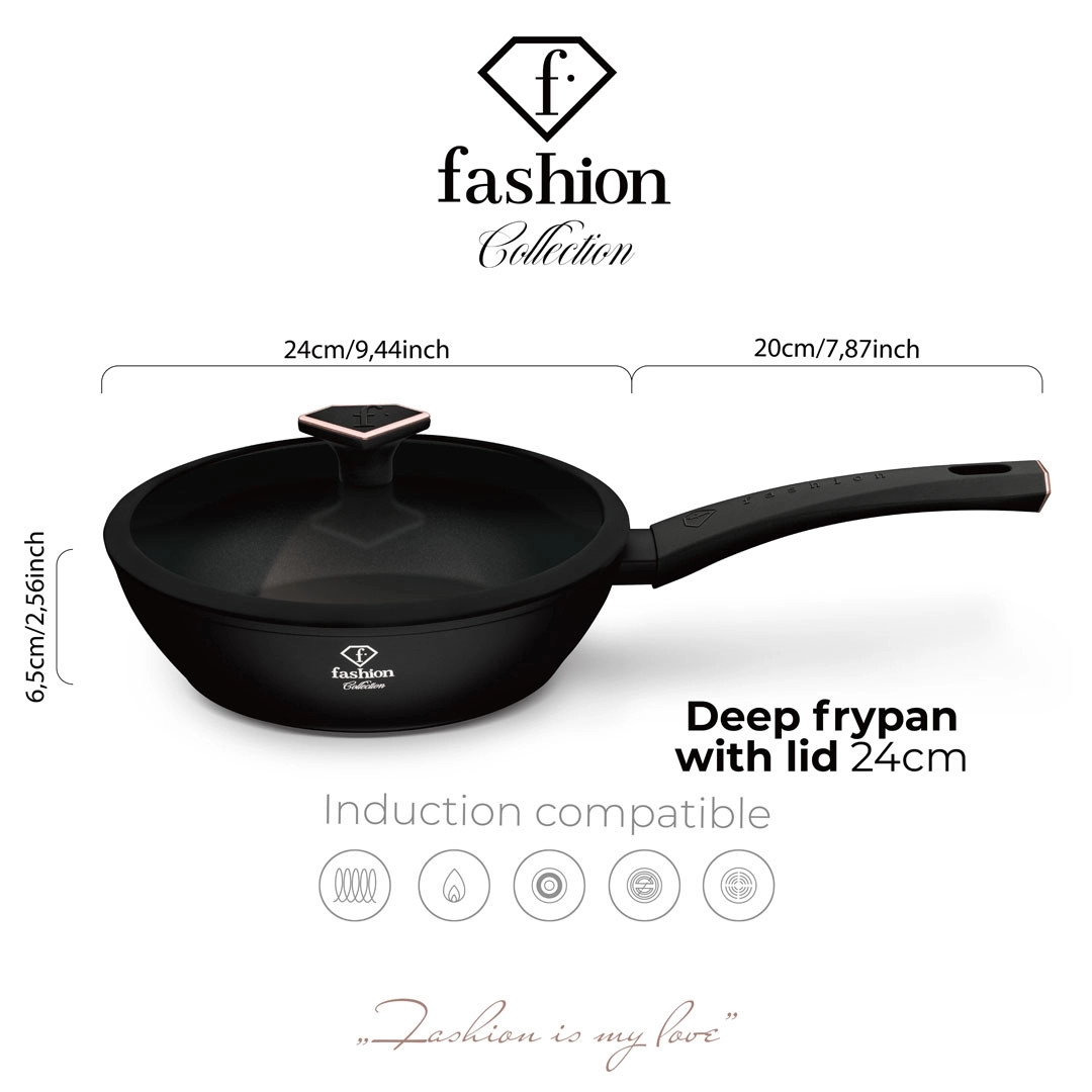 Dimension drawing of the 24 cm deep pan with lid