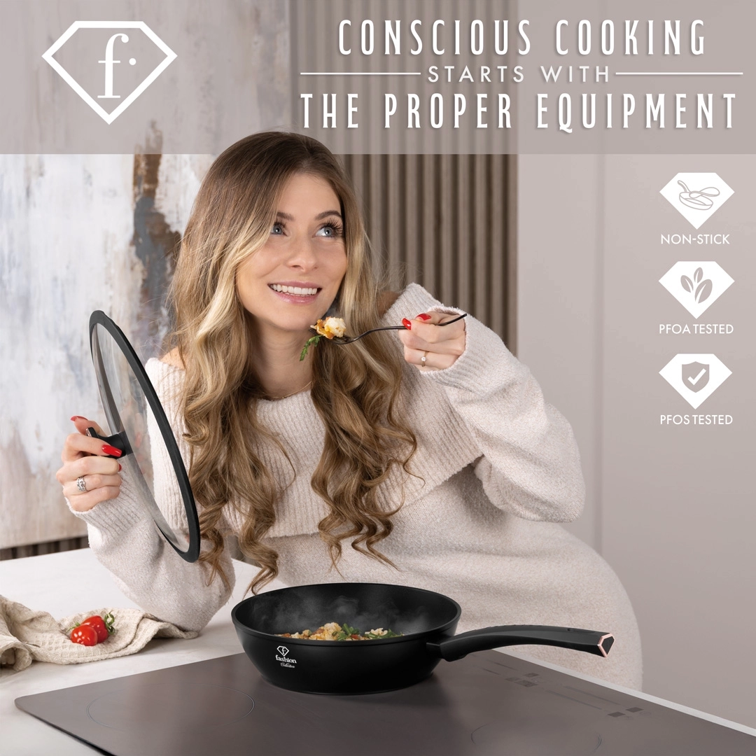 Brand scene: someone lifting the lid off the pan standing on the counter