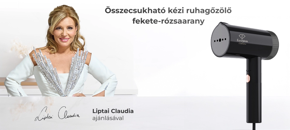 Liptai Claudia az összecsukható ruhagőzölővel