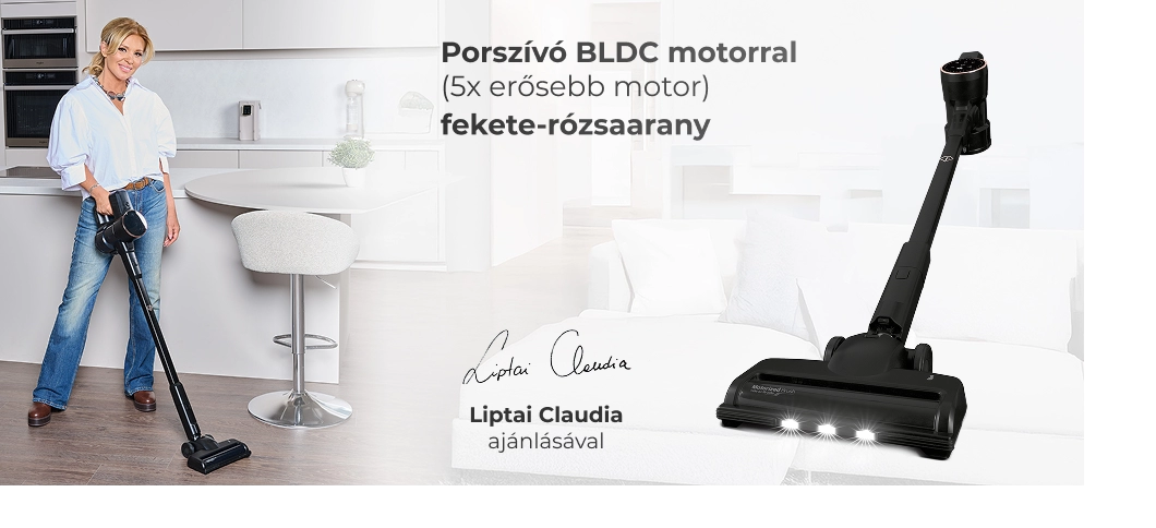 Liptai Claudia a fekete-rózsaarany porszívóval
