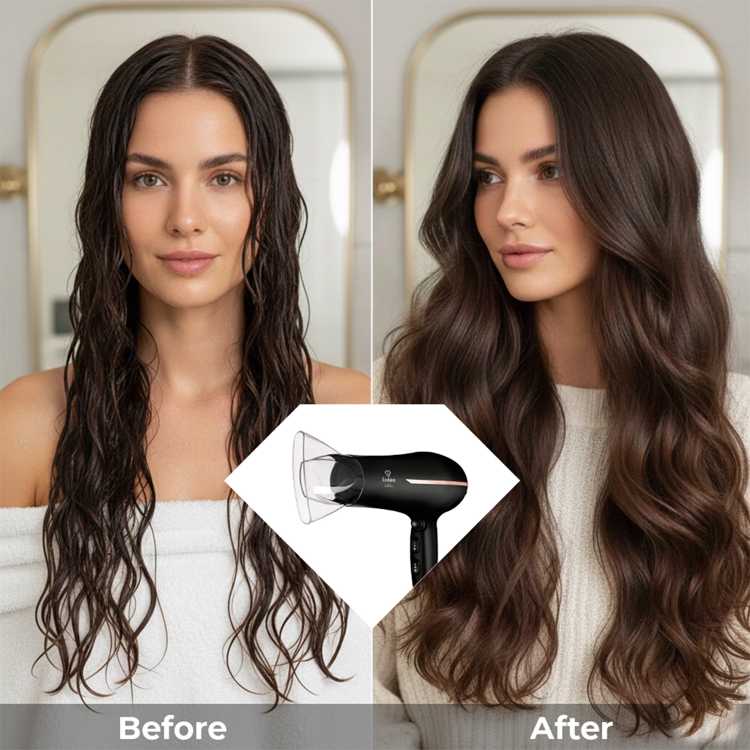 Cheveux mouillés et cheveux séchés, côte à côte