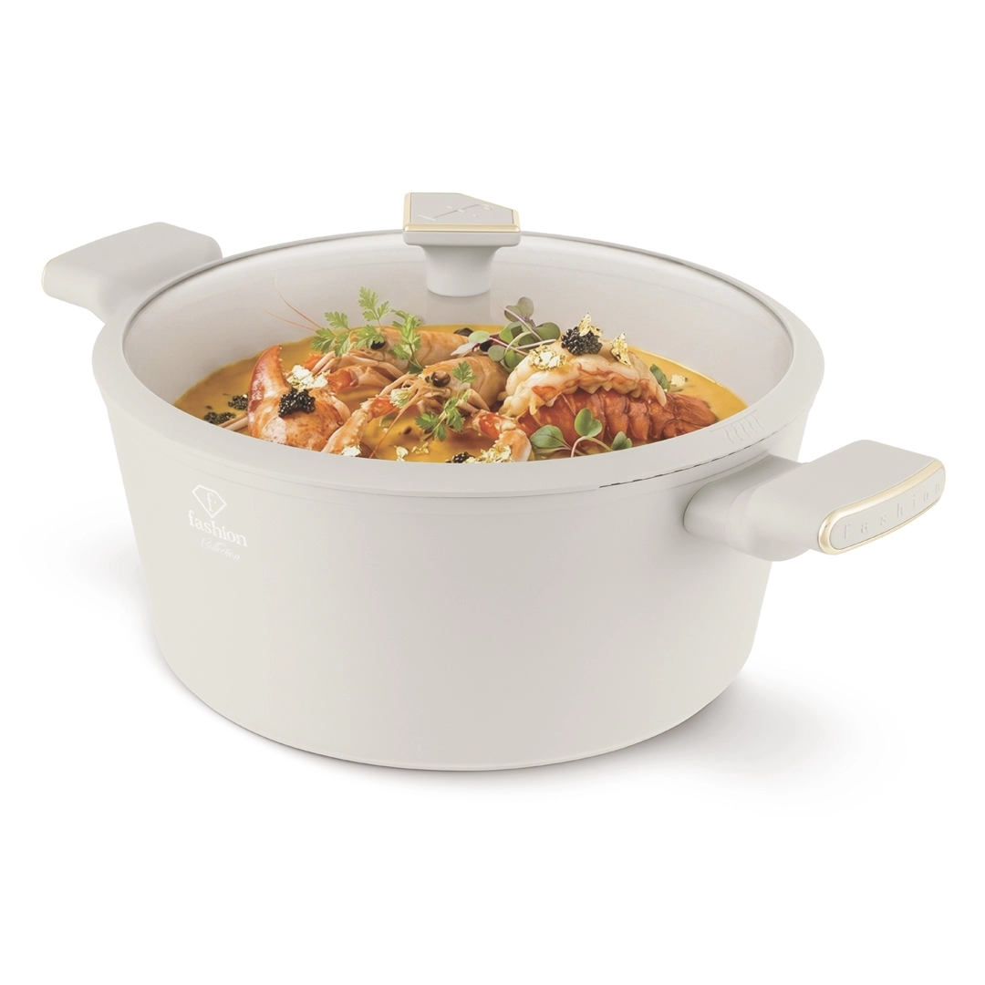 The light-finished casserole serving a chicken dish