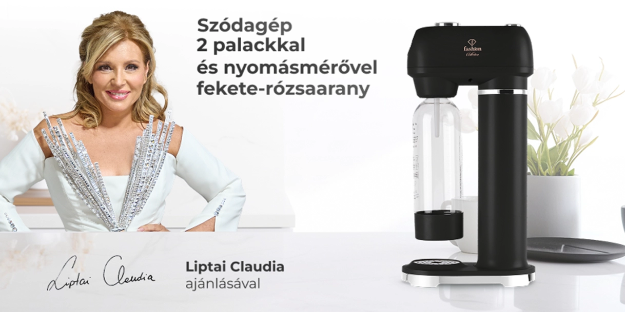 Liptai Claudia a szódagép mellett