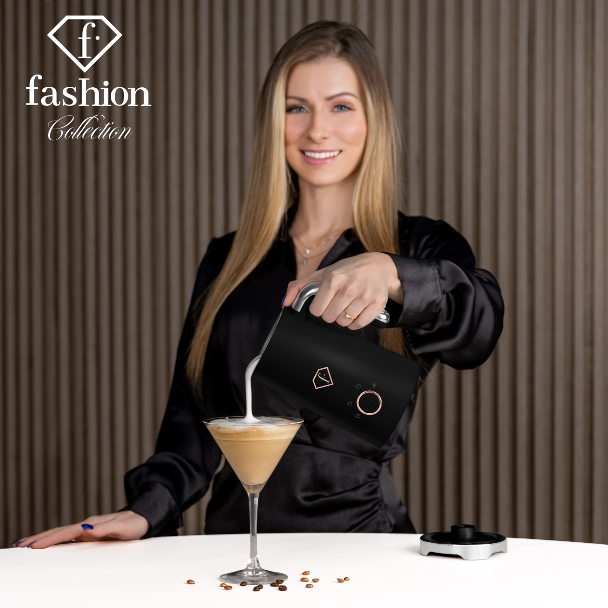 Pouring a creamy drink from the jug into a cocktail glass